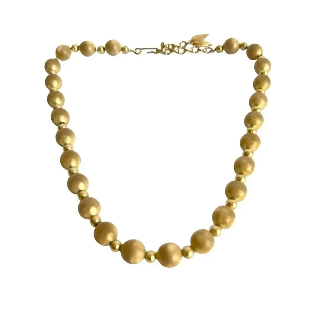 Whiting & Davis Mesh Bead Necklace‎ Gold Tone Metal Beaded Vintage 60s Retro 18”